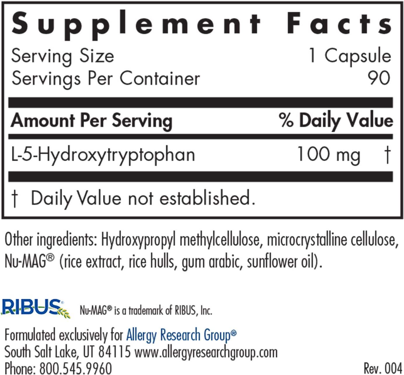 Allergy Research Group - 5-HTP 100mg - L-5-Hydroxytryptophan - 90 Vegetarian Capsules