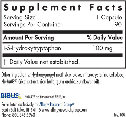 Allergy Research Group - 5-HTP 100mg - L-5-Hydroxytryptophan - 90 Vegetarian Capsules