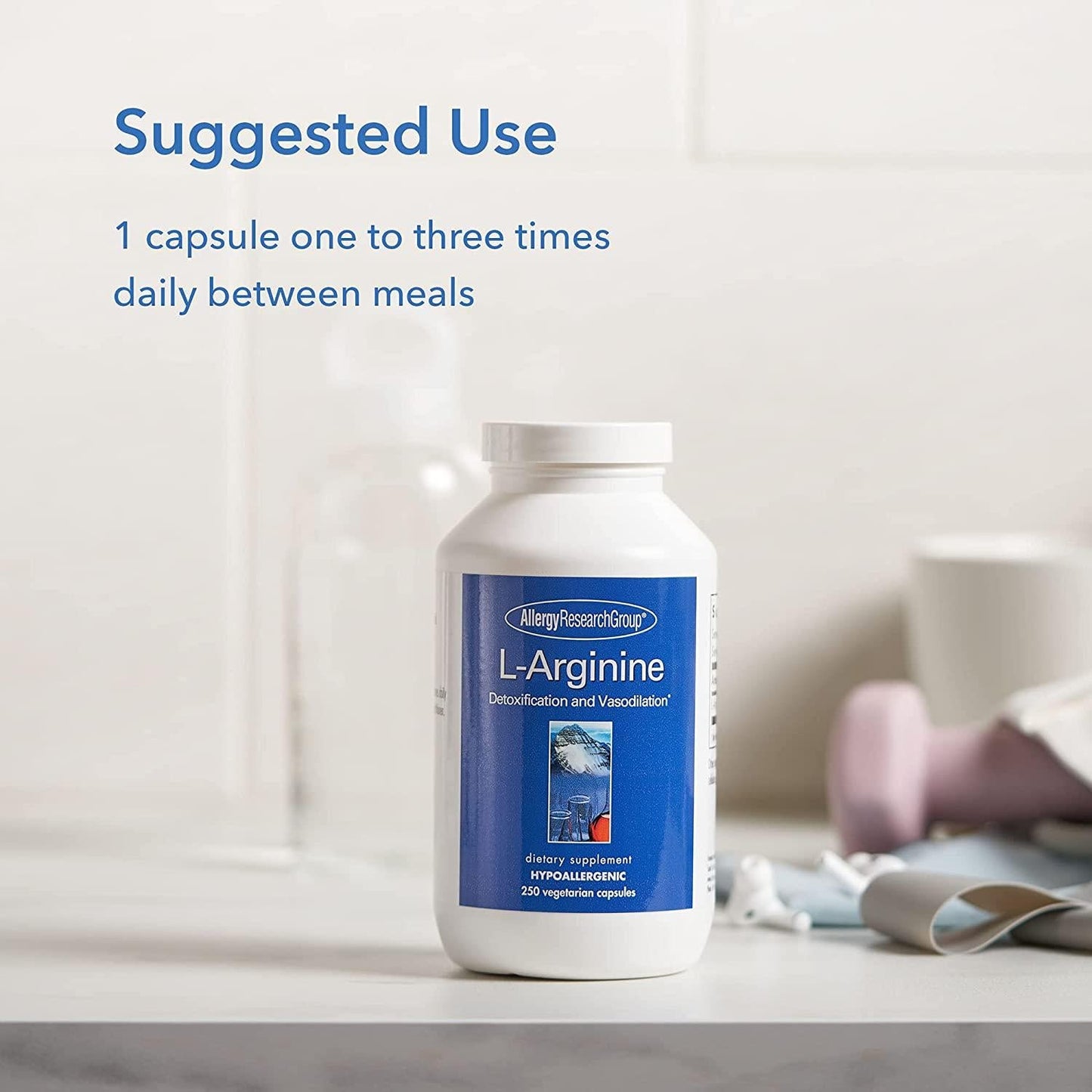 Allergy Research Group - L-Arginine 500 mg - Free Form Amino Acid, Blood Vessel - 250 Vegetarian Capsules