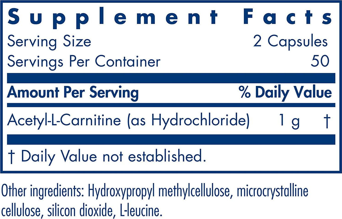Allergy Research Group - Acetyl L-Carnitine 500mg - Metabolism and Energy Support - 100 Vegetarian Capsules