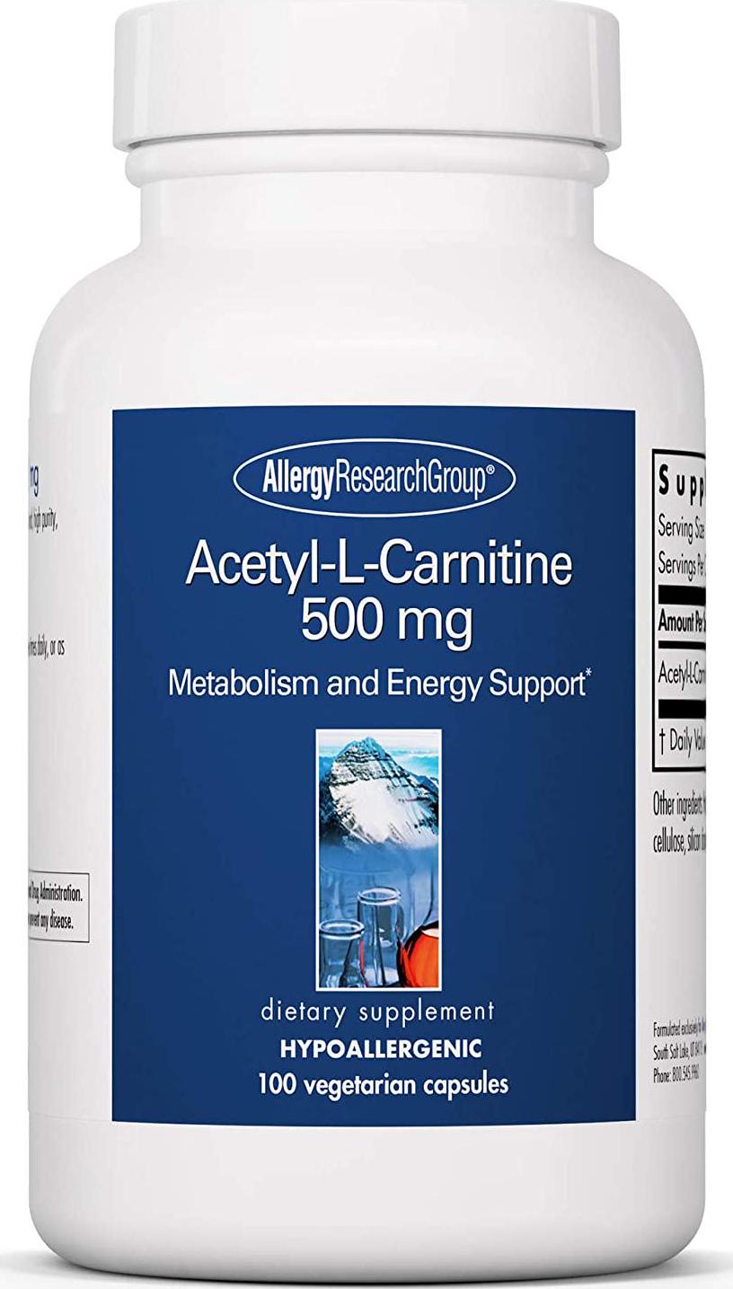 Allergy Research Group - Acetyl L-Carnitine 500mg - Metabolism and Energy Support - 100 Vegetarian Capsules
