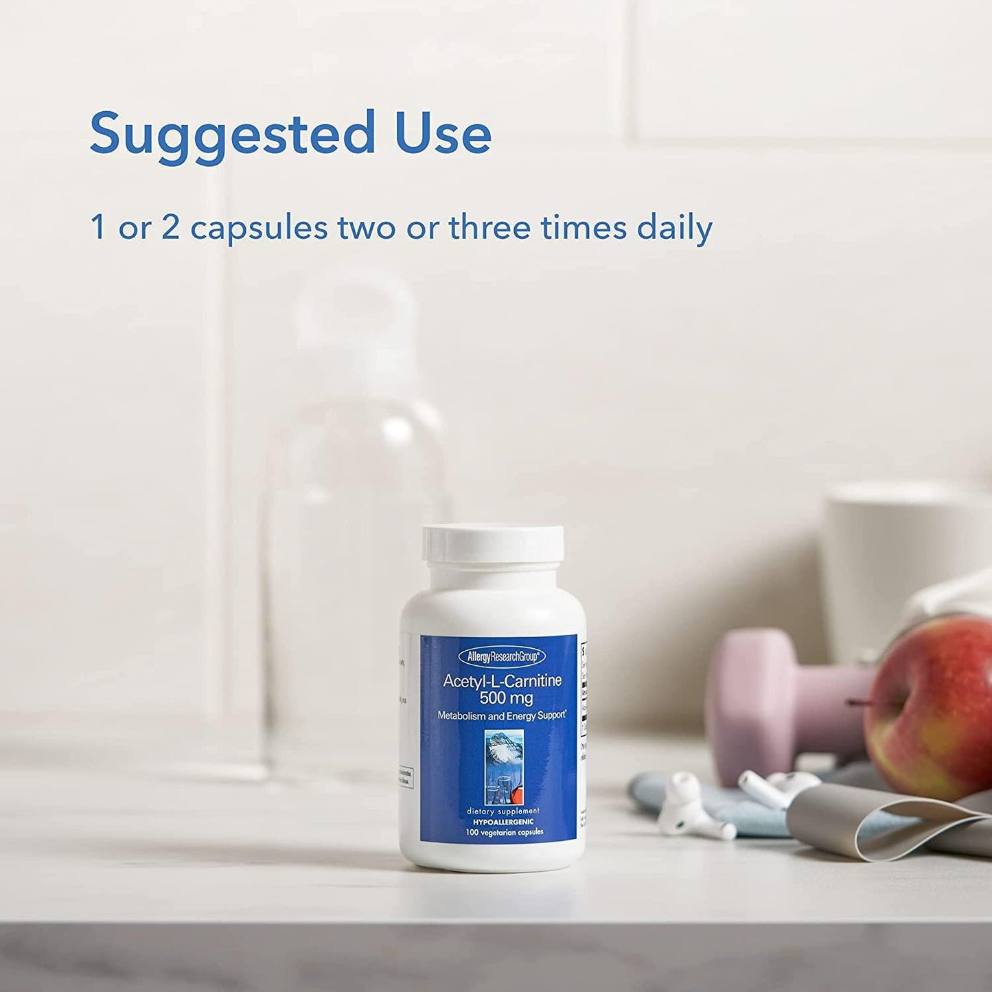 Allergy Research Group - Acetyl L-Carnitine 500mg - Metabolism and Energy Support - 100 Vegetarian Capsules