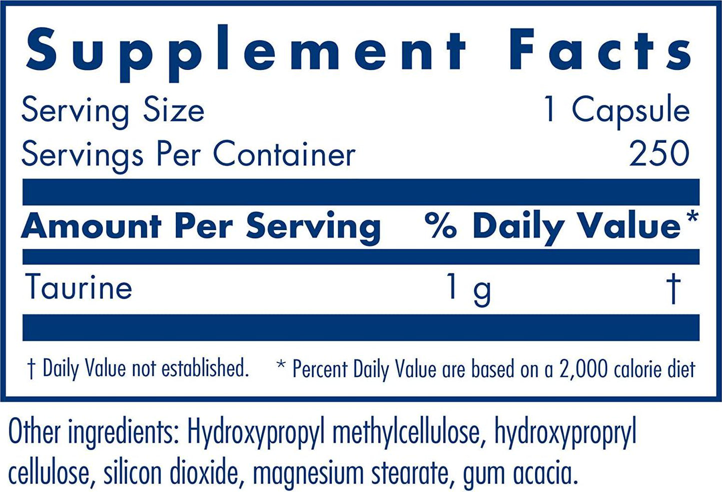 Allergy Research Group - Taurine 1000 mg - Energy, Cardiovascular Support - 250 Vegetarian Capsules