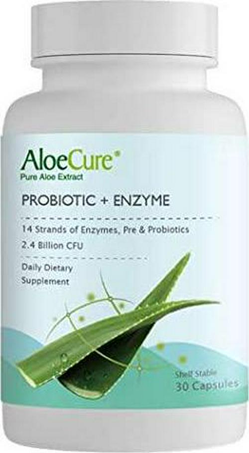 AloeCure Probiotic + Enzyme Capsules with Prebiotics, 2.4 Billion CFU +, Fortify Your Digestive System 24/7, 30 Capsules, 1 Bottle Supply