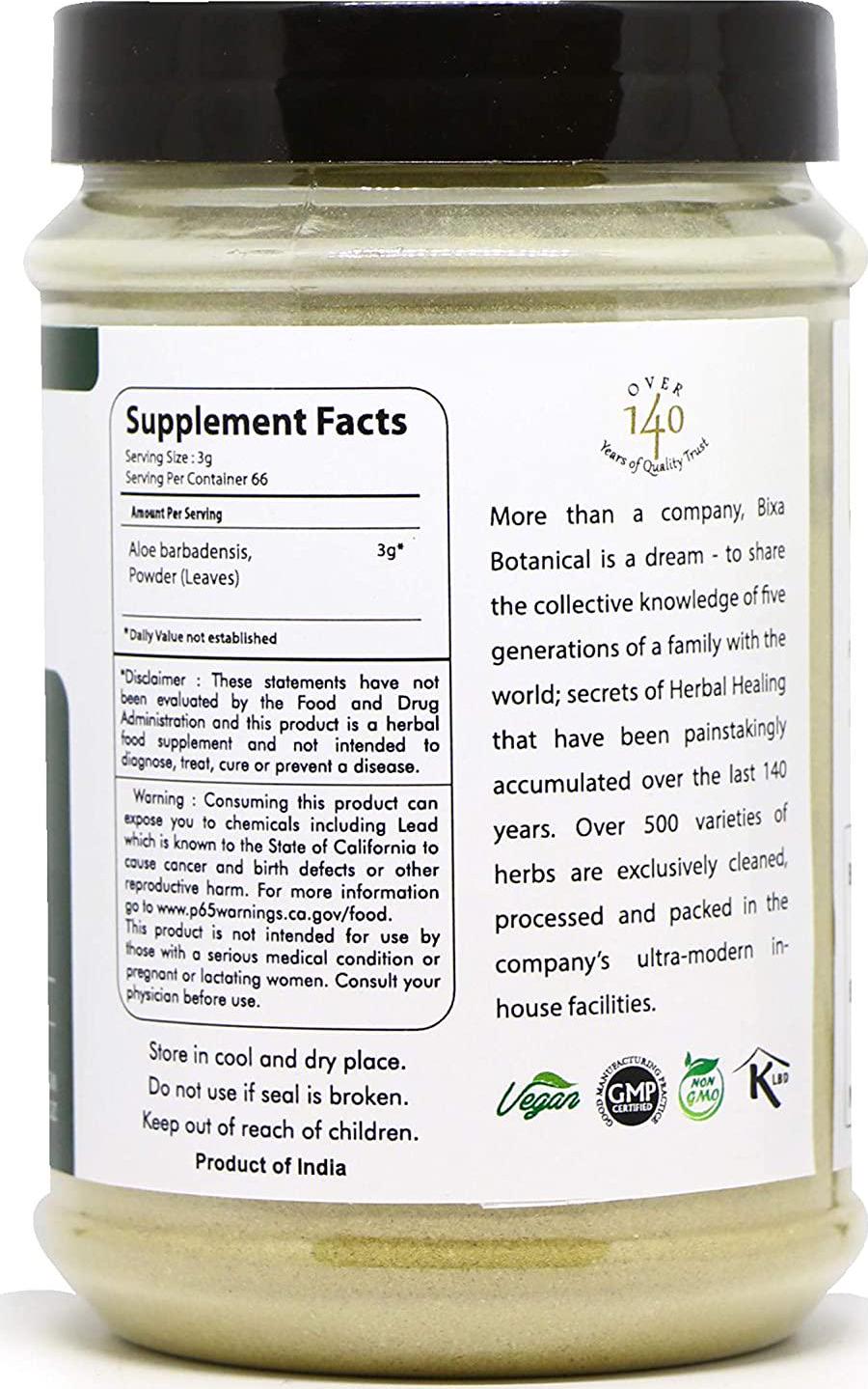 Aloe Vera Leaf Powder (Aloe barbadensis), Promotes Healthy Digestion System and Liver Functions l Skin Care | Superfood by Bixa Botanical - 7 Oz (200g)