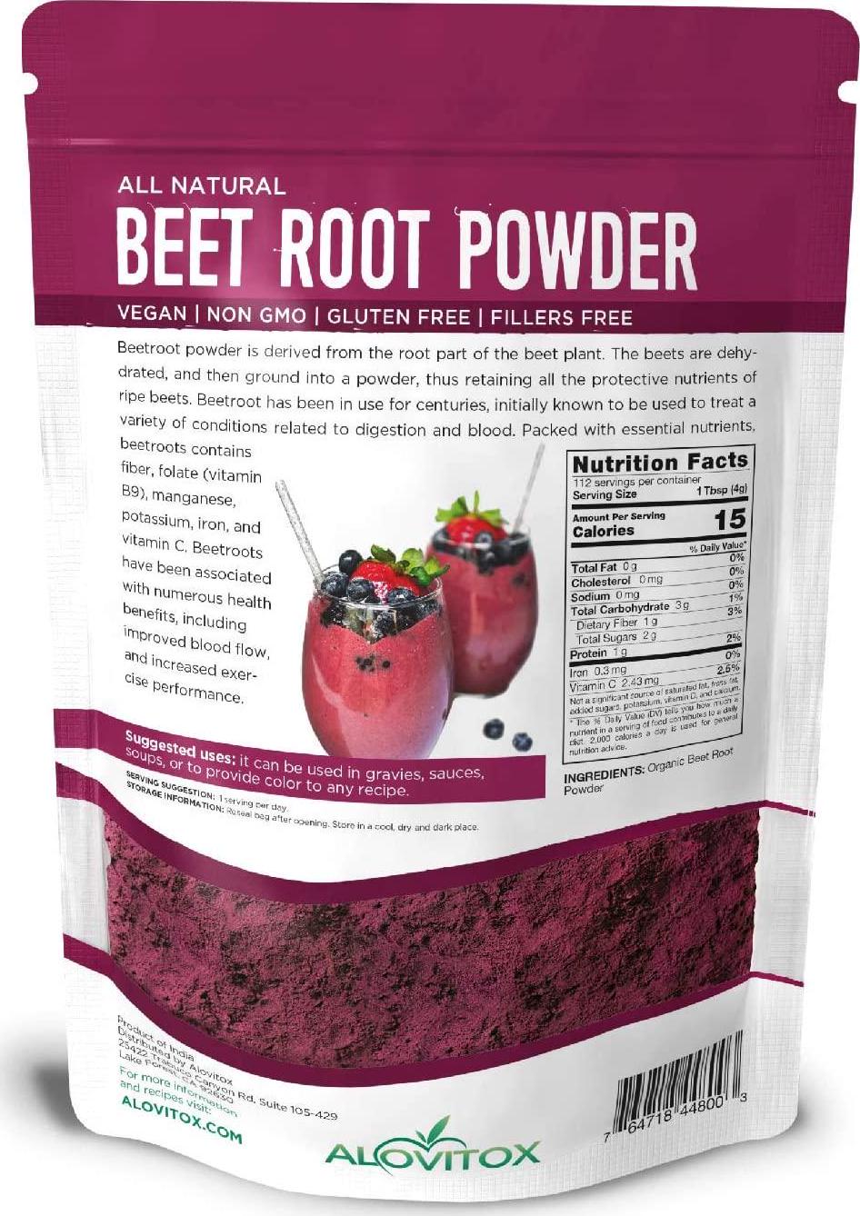 Alovitox Organic Beet Root Powder 16 oz Raw Vegan and Gluten Free (Beet Root Powder, 16 oz)
