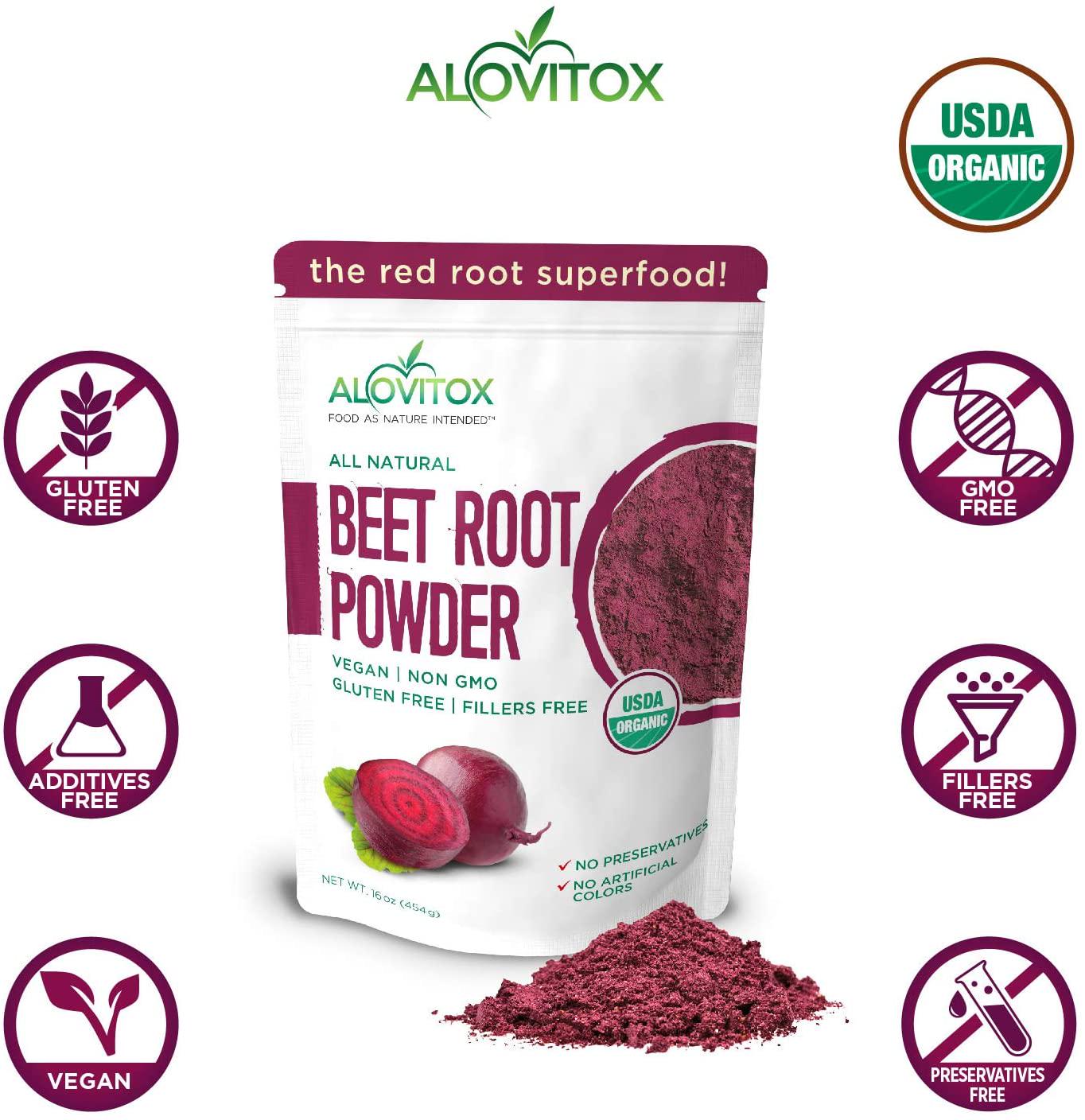 Alovitox Organic Beet Root Powder 16 oz Raw Vegan and Gluten Free (Beet Root Powder, 16 oz)