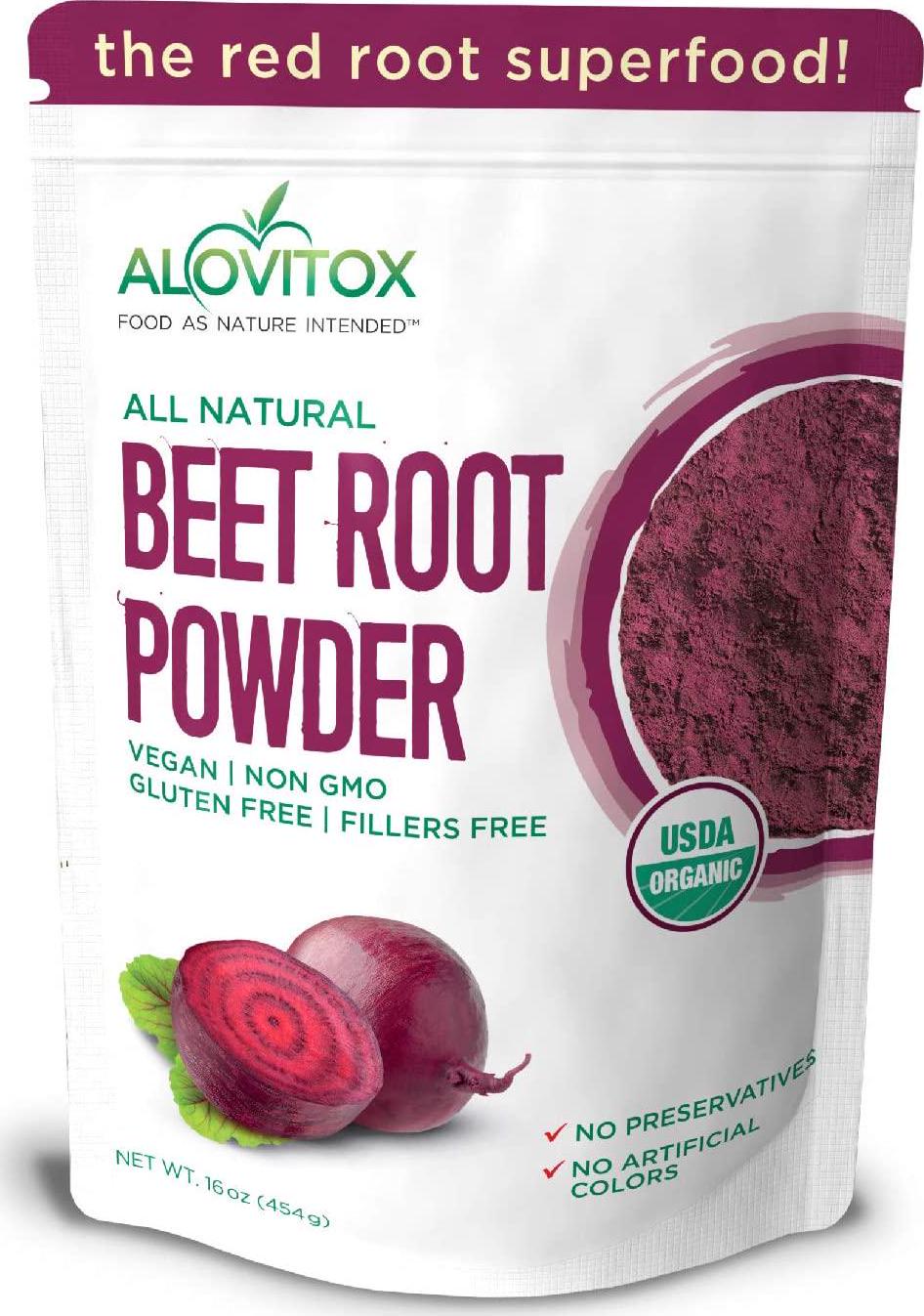 Alovitox Organic Beet Root Powder 16 oz Raw Vegan and Gluten Free (Beet Root Powder, 16 oz)