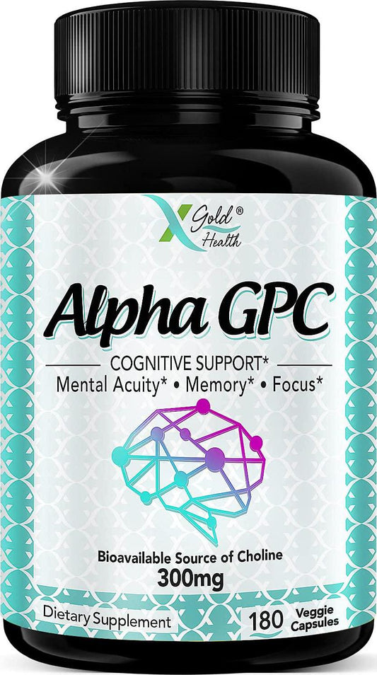 Alpha GPC Choline Supplement 600mg, 99%+ Highly Purified, Highly Bioavailable Source of Choline,180 Veggie Capsules, Cognitive Enhancer Nootropic, Supports Memory and Brain Function, Boosts Focus and Mood