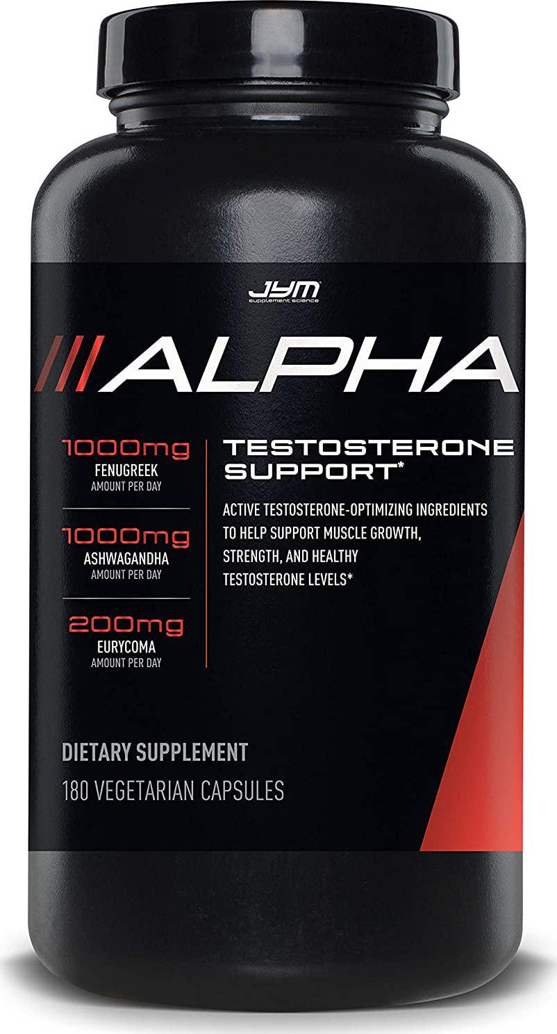 Alpha JYM Testosterone Support | Male Vitality, Hormone Optimization, Ashwagandha, Fenugreek, Eurycoma, Damiana, Quercetin, DIM | JYM Supplemental Science | 180 Vegetarian capsules