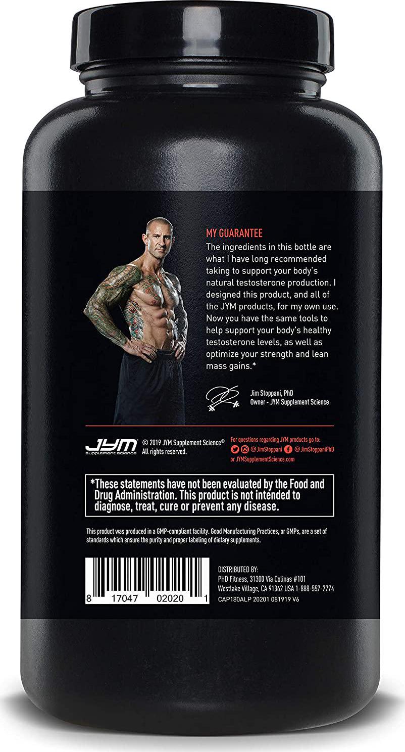 Alpha JYM Testosterone Support | Male Vitality, Hormone Optimization, Ashwagandha, Fenugreek, Eurycoma, Damiana, Quercetin, DIM | JYM Supplemental Science | 180 Vegetarian capsules