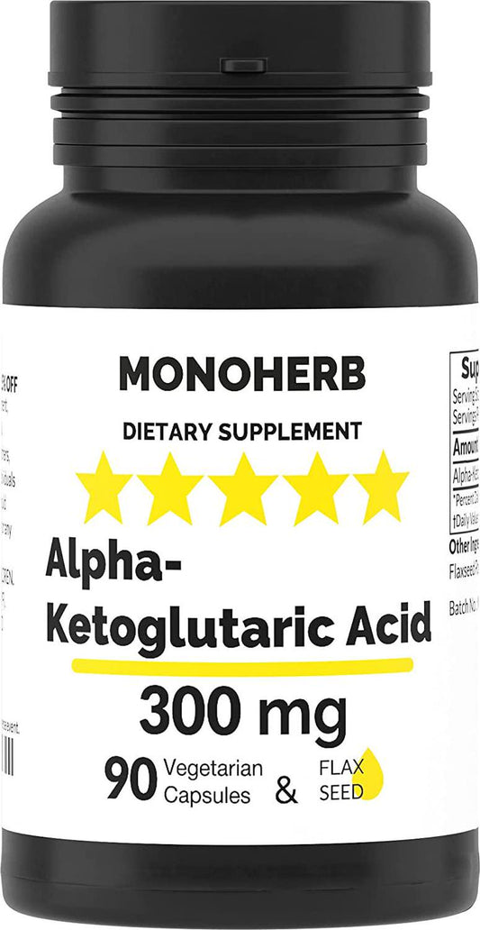 Alpha-Ketoglutaric Acid 300 mg per Capsule - 90 Vegetarian Capsules - AKG Supplement