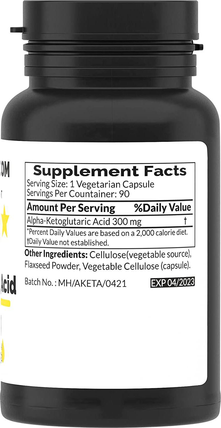 Alpha-Ketoglutaric Acid 300 mg per Capsule - 90 Vegetarian Capsules - AKG Supplement