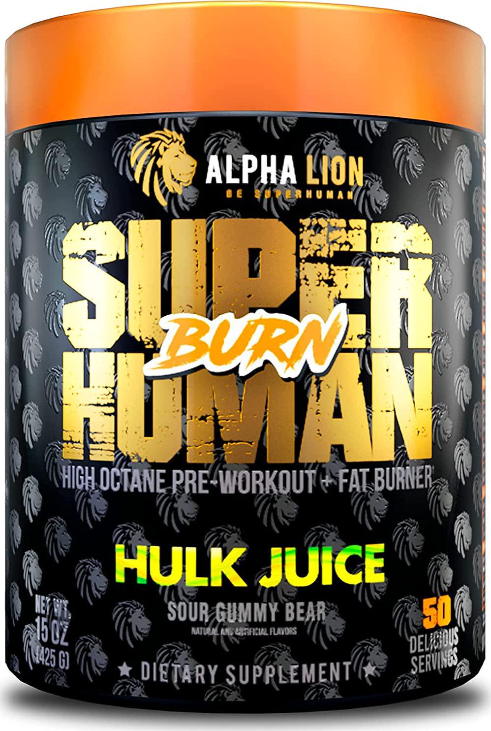 Alpha Lion Burn, 2 in 1 Fat Burning Preworkout Supplement, Appetite Suppressant and Energy Booster with Mitoburn, Acetyl L-Carnitine, Bitter Orange Extract 50 Servings (Hulk Juice)