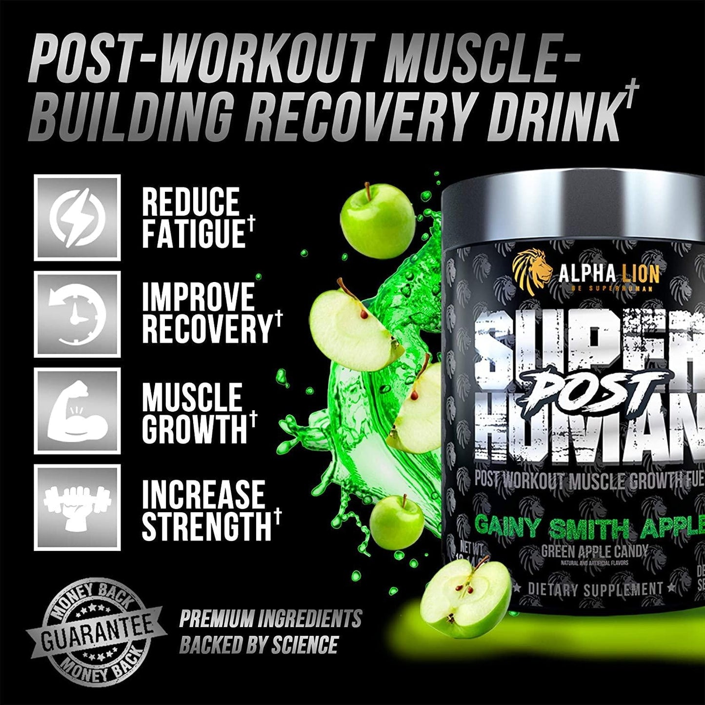 Alpha Lion, Post Workout Recovery, Fast Acting Post Workout for Men and Women (25 Servings, Gainy Smith Apple)