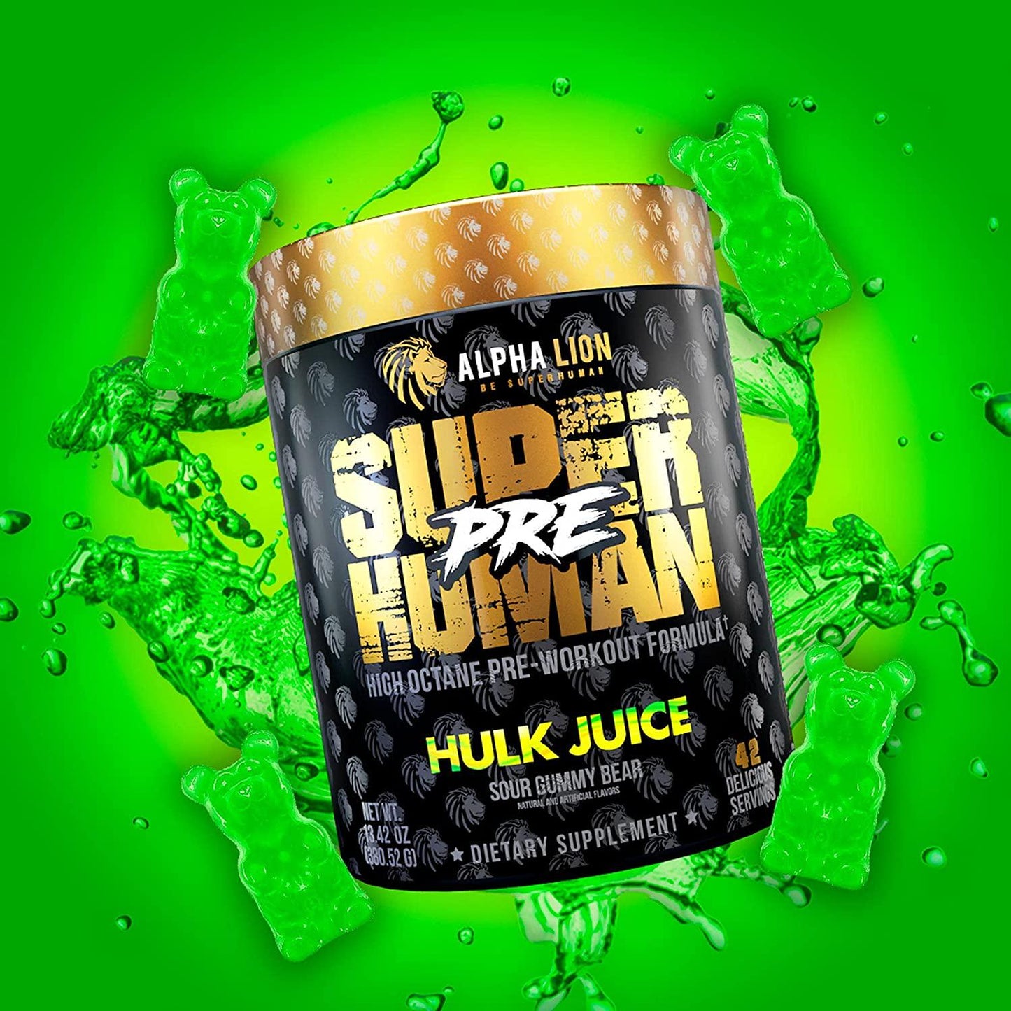 Alpha Lion Pre Workout, Sample Tubs, Increases Strength and Endurance, Powerful, Clean Energy Without Crash (14 Servings, Hulk Juice)