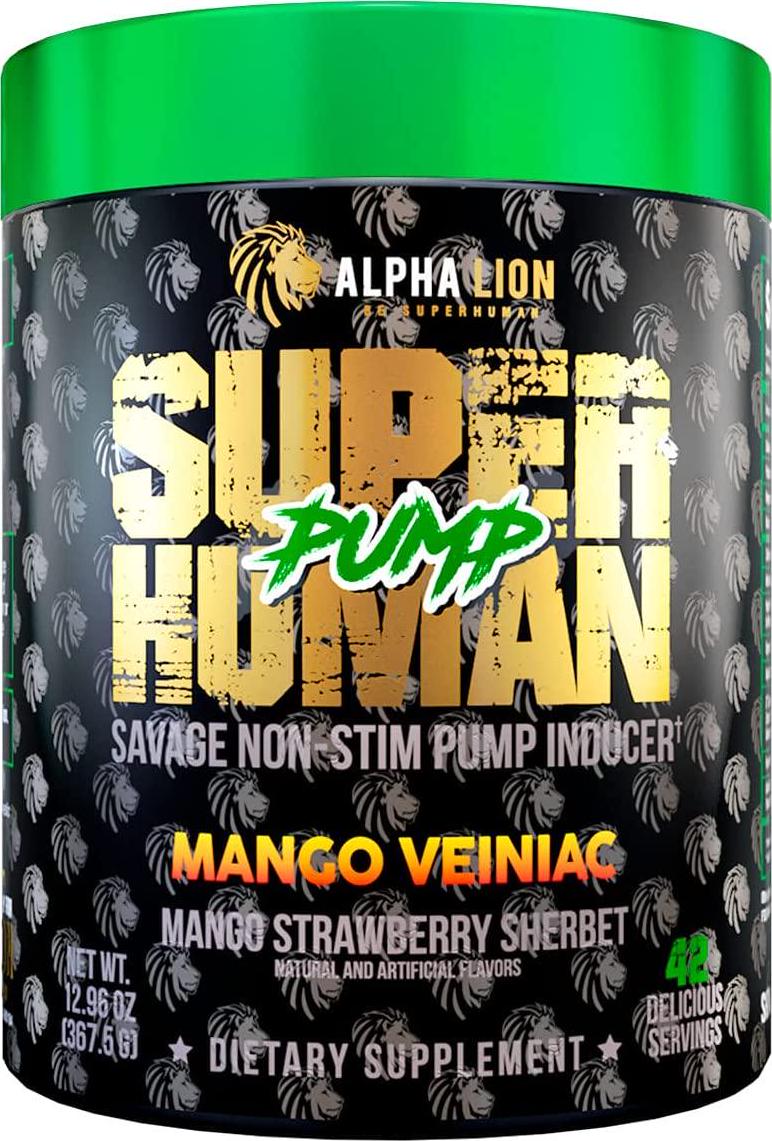 Alpha Lion Pump, Stimulant Free Preworkout, Balloon-Like Muscle Fullness Even After Your Workout (42 Servings, Mango Veniac)