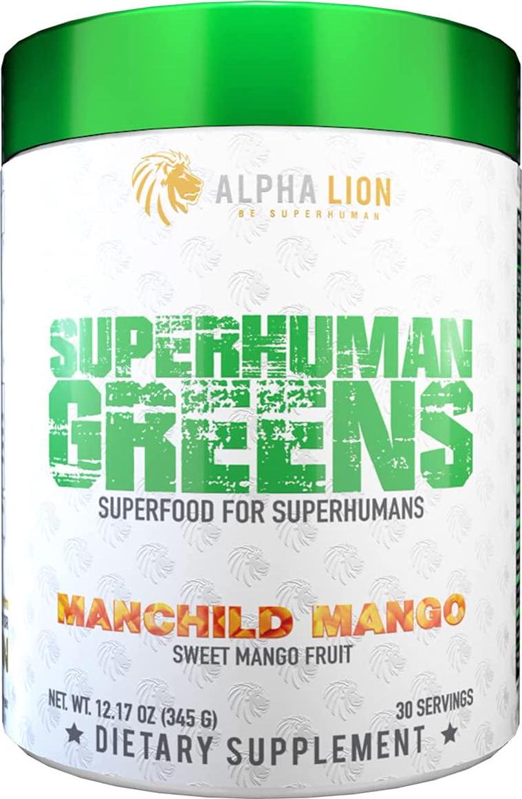Alpha Lion Superhuman Greens, Powerful Superfood Blend (30 Servings, Manchild Mango)