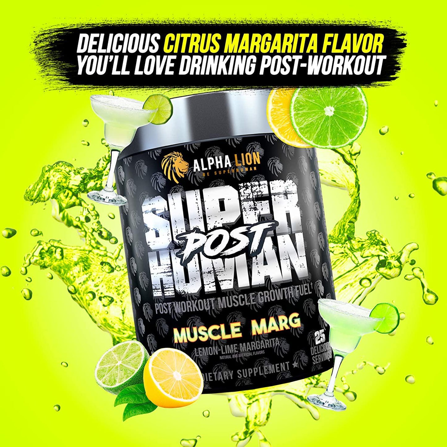 Alpha Lion, Superhuman Post, Post Workout Recovery, Fast Acting Post Workout for Men and Women (25 Servings) (Muscle Marg)