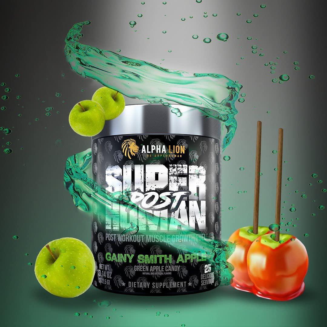 Alpha Lion Superhuman Post, Post Workout Recovery, Fast Acting Post Workout for Men and Women (25 Servings, Gainy Smith Apple)