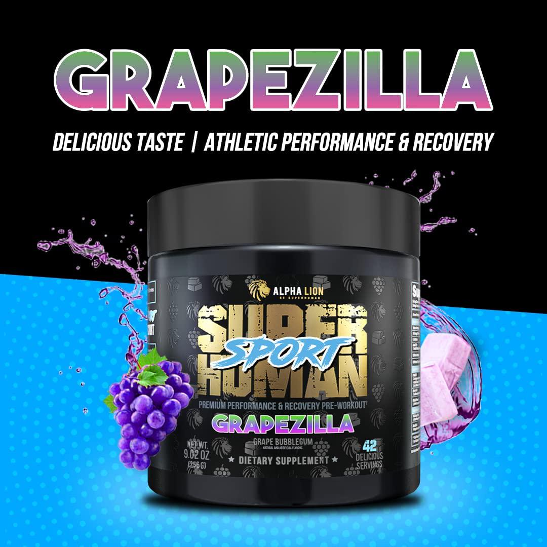 Alpha Lion Superhuman Sport, Premium Performance and Recovery, Running, Lifting, Cross-Training, Supports Elevated Focus, Promotes Increased Training Output (21 Servings, Grapezilla)