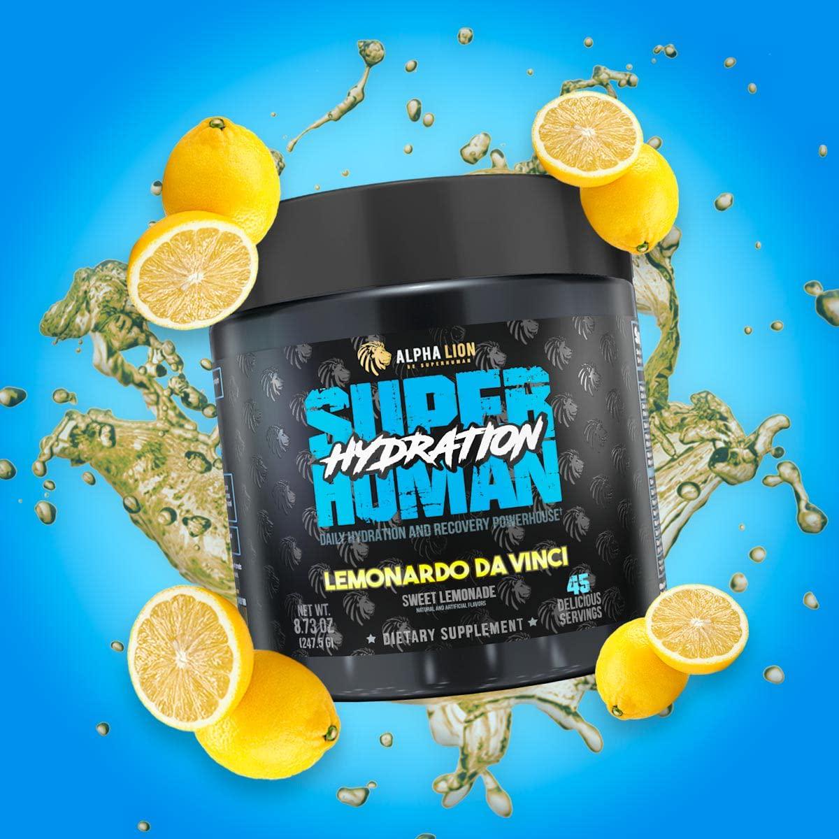 Alpha Lion Superhuman Hydration, Great Tasting Sugar Free Drink Mix, Six Essential Electrolytes, Increase Hydration and Performance, Trace Minerals Vital for Recovery (45 Servings, Sweet Lemonade)
