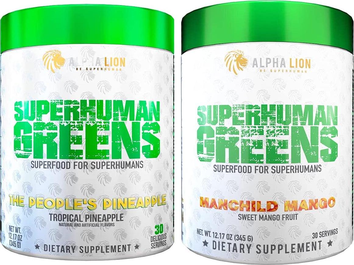 Alpha Lion Superhuman Greens, Powerful Superfood Blend (30 Servings, Manchild Mango)