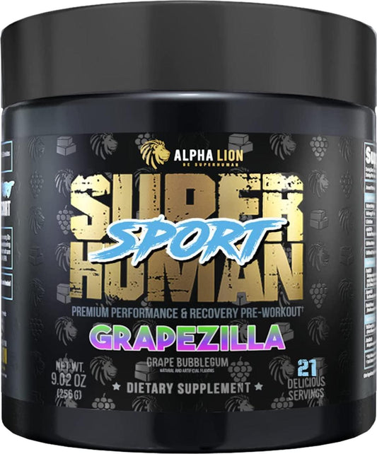 Alpha Lion Superhuman Sport, Premium Performance and Recovery, Running, Lifting, Cross-Training, Supports Elevated Focus, Promotes Increased Training Output (21 Servings, Grapezilla)