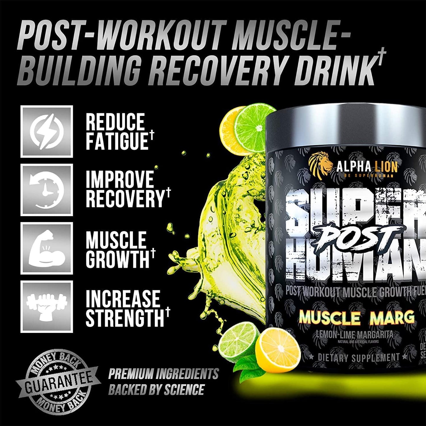 Alpha Lion, Superhuman Post, Post Workout Recovery, Fast Acting Post Workout for Men and Women (25 Servings) (Muscle Marg)