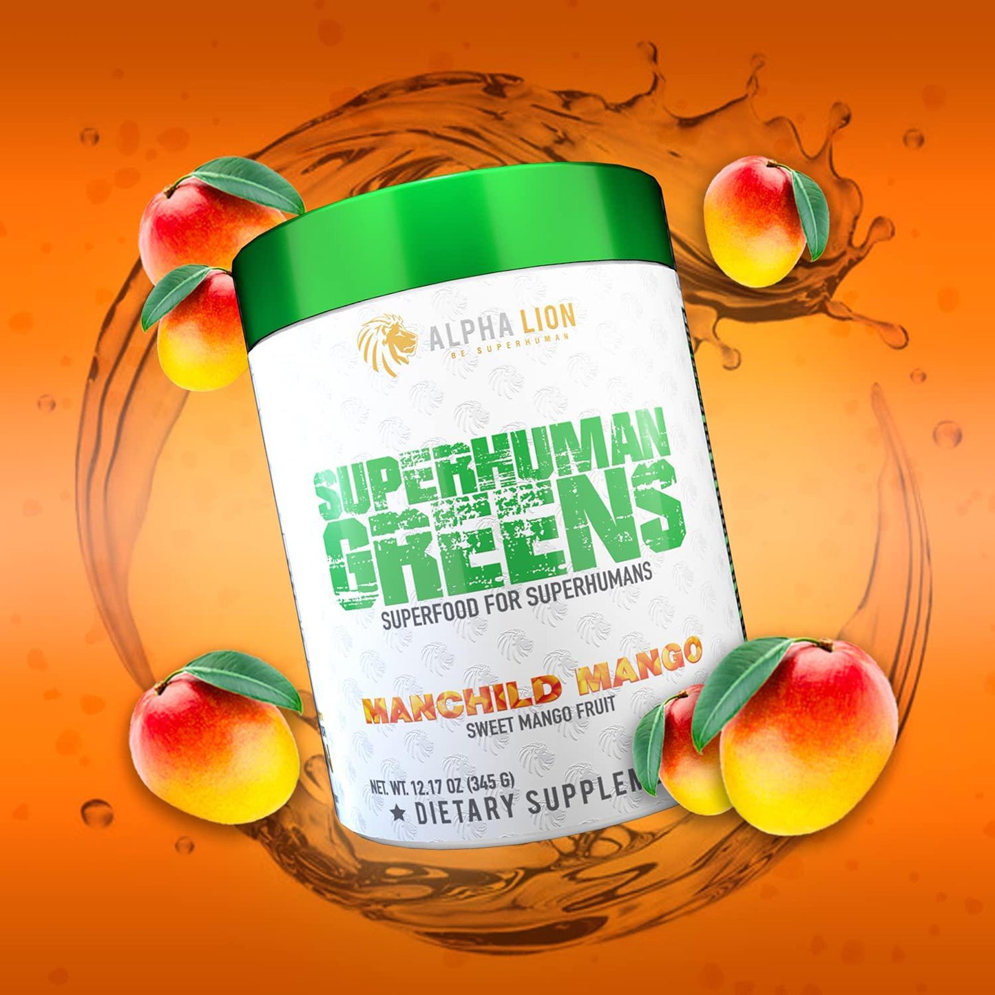 Alpha Lion Superhuman Greens, Powerful Superfood Blend (30 Servings, Manchild Mango)