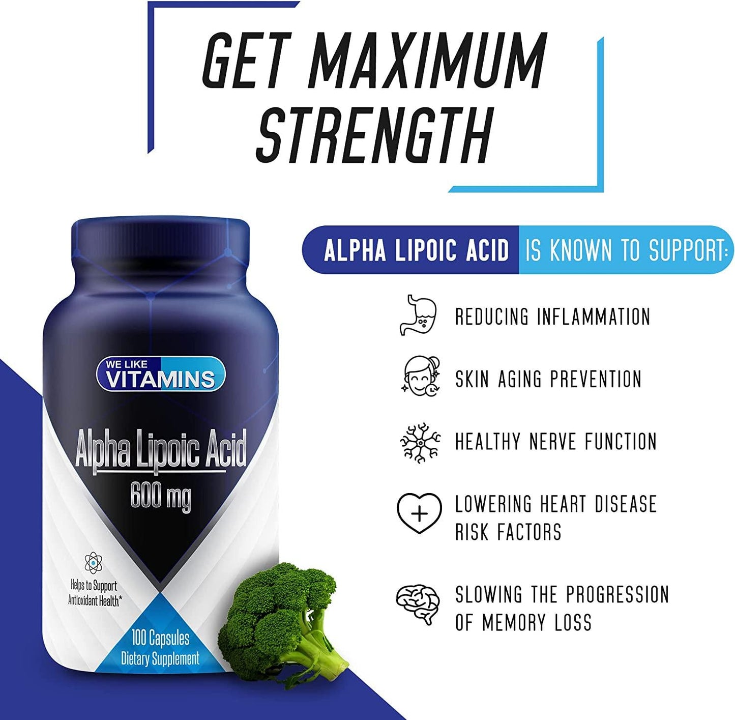 Alpha Lipoic Acid 600mg - Alpha Lipoic Acid Capsules Helps Support Antioxidant Health Along with Free Radical Protection (100 Count (Pack of 1))