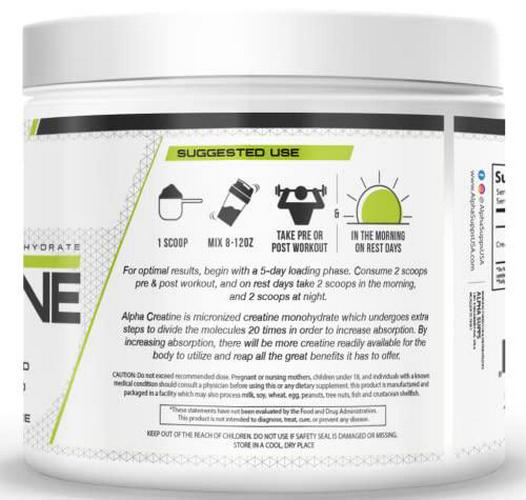 Alpha Supps - Alpha Creatine Monohydrate Powder Supports Muscle Growth | Micronized | Unflavored | 300 Grams - 60 Servings