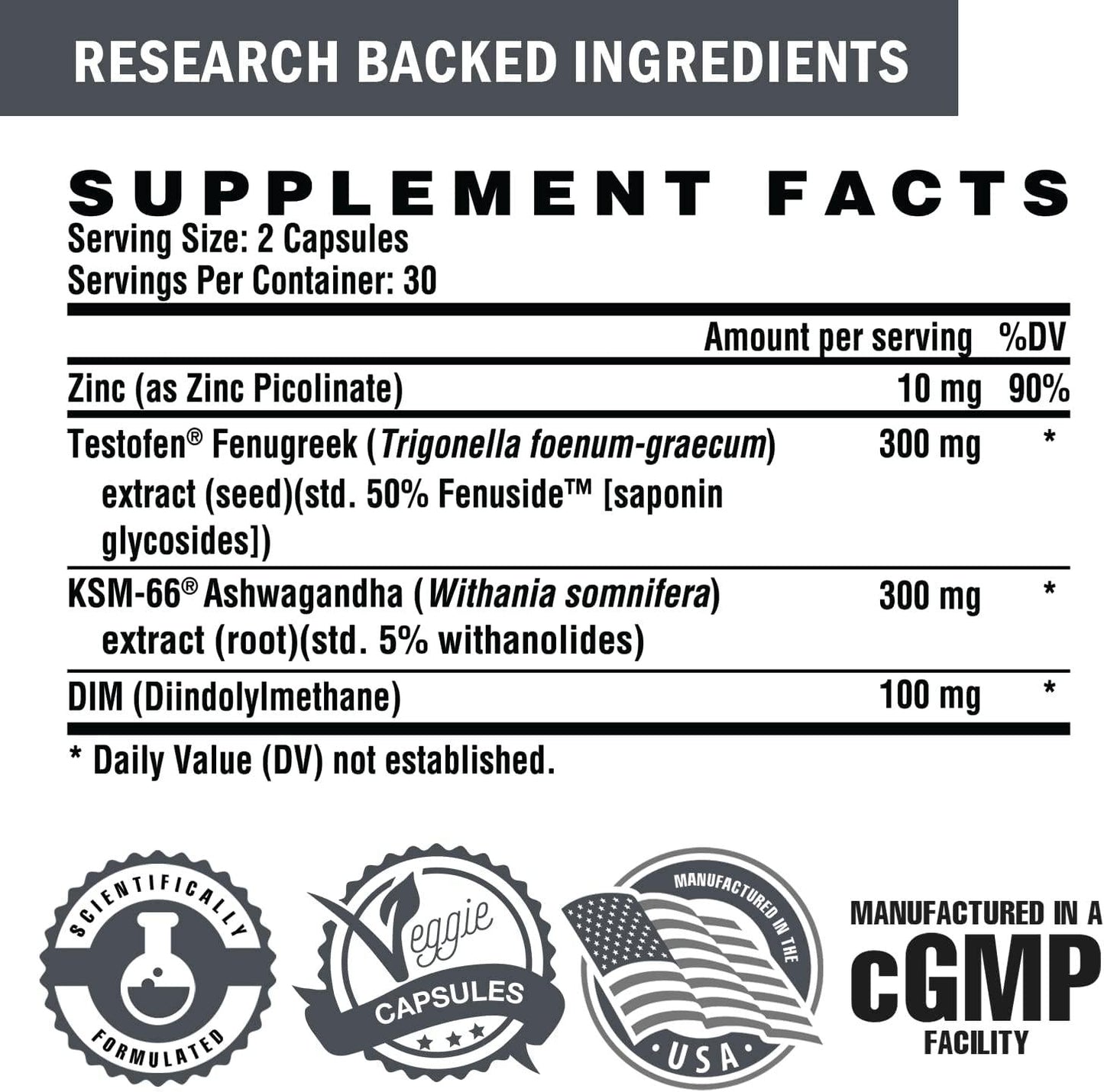 Alpha-T Premium Testosterone Booster for Men | Clinically Proven Testofen Fenugreek, KSM-66 and DIM | Muscle Growth, Strength, Male Vitality and Natural Estrogen Blocker | Nutrex Research 60 Capsules