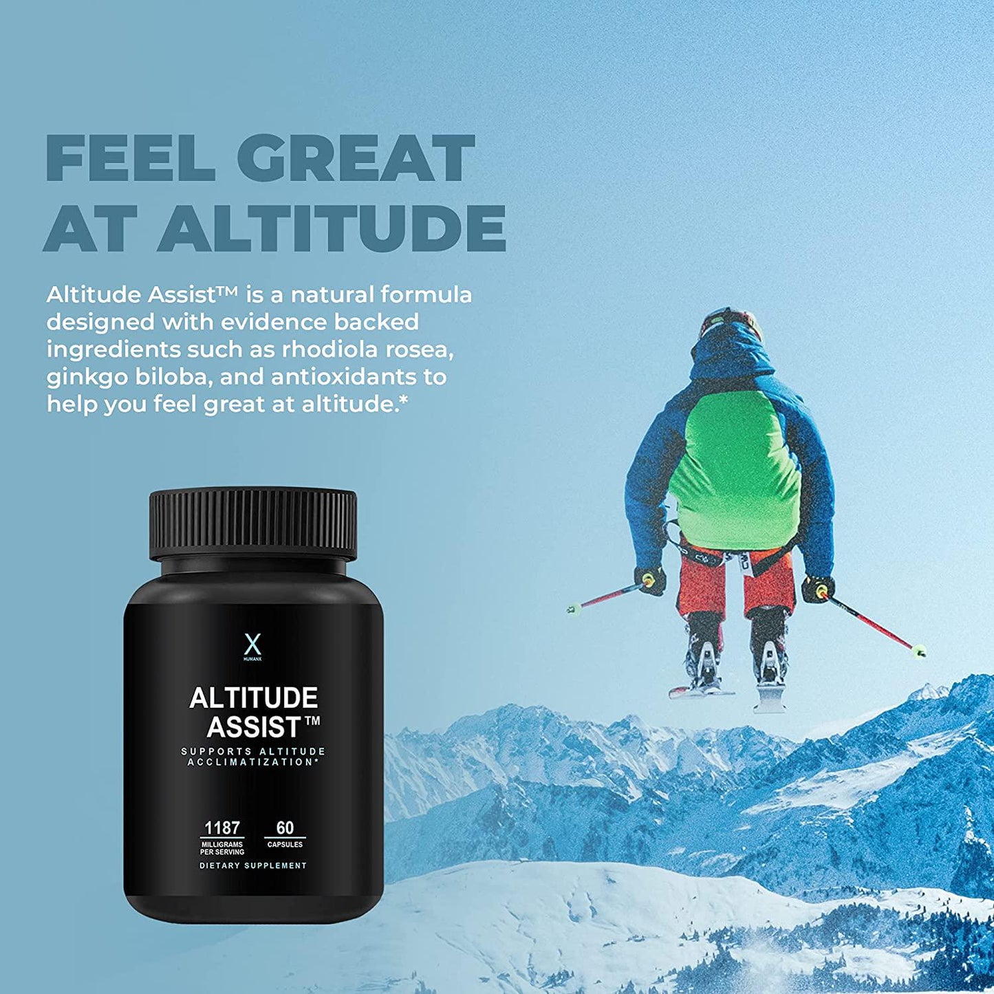 Altitude Supplement 1187 mg - Altitude Boost Supplement to Gain an Altitude Advantage - Altitude Adjustment Pills - Altitude Pills - Altitude Support for Athletes - by Humanx