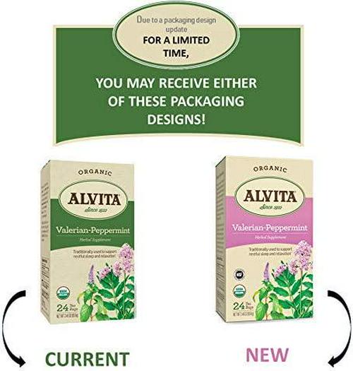 Alvita Organic Valerian-Peppermint Herbal Tea - Made with Premium Quality Organic Valerian Root And Peppermint Leaves, And Penetrating Aroma and Bitter Sweet Flavor, 24 Tea Bags