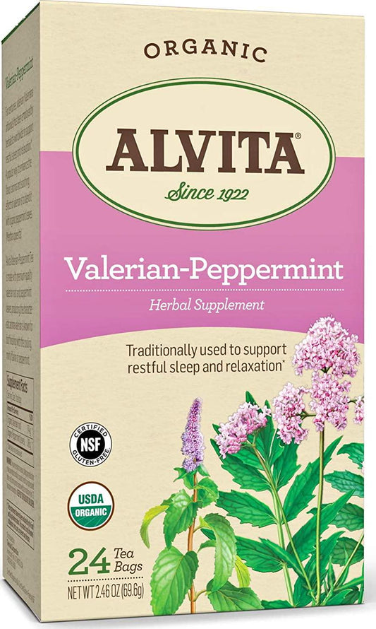 Alvita Organic Valerian-Peppermint Herbal Tea - Made with Premium Quality Organic Valerian Root And Peppermint Leaves, And Penetrating Aroma and Bitter Sweet Flavor, 24 Tea Bags