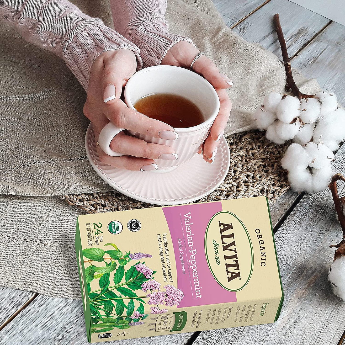 Alvita Organic Valerian-Peppermint Herbal Tea - Made with Premium Quality Organic Valerian Root And Peppermint Leaves, And Penetrating Aroma and Bitter Sweet Flavor, 24 Tea Bags
