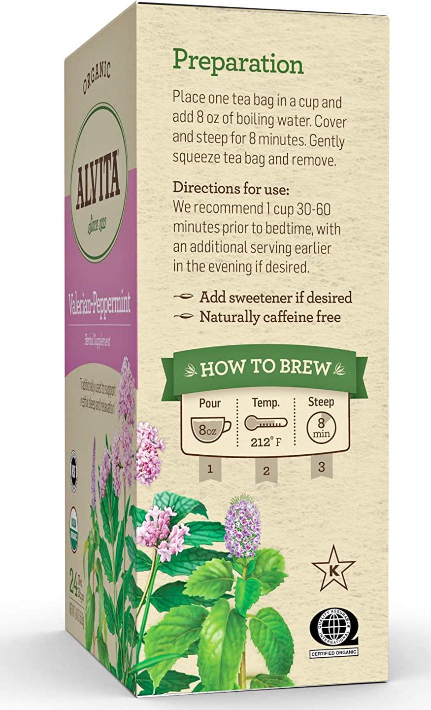 Alvita Organic Valerian-Peppermint Herbal Tea - Made with Premium Quality Organic Valerian Root And Peppermint Leaves, And Penetrating Aroma and Bitter Sweet Flavor, 24 Tea Bags