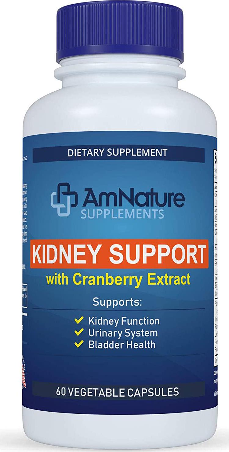 AmNature Kidney Support with Bladder Health and Urinary Tract System, Cranberry Extract Blend 20 Herbs and Nutrients Formula Supports Healthy Kidney, Pack of 60 Vegetable Capsules