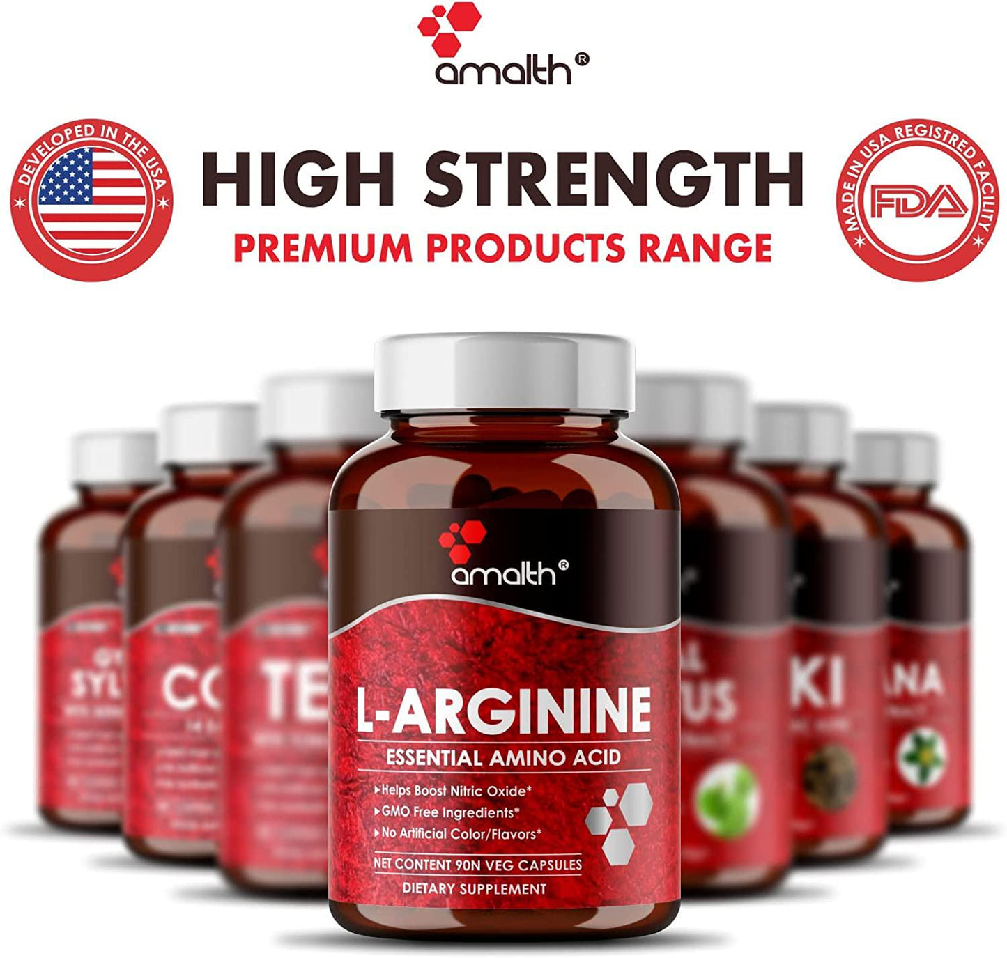 Amalth L Arginine Male Enhancing Supplement from Nitric Oxide 500mg Extra Strength, 90 Veg Capsules