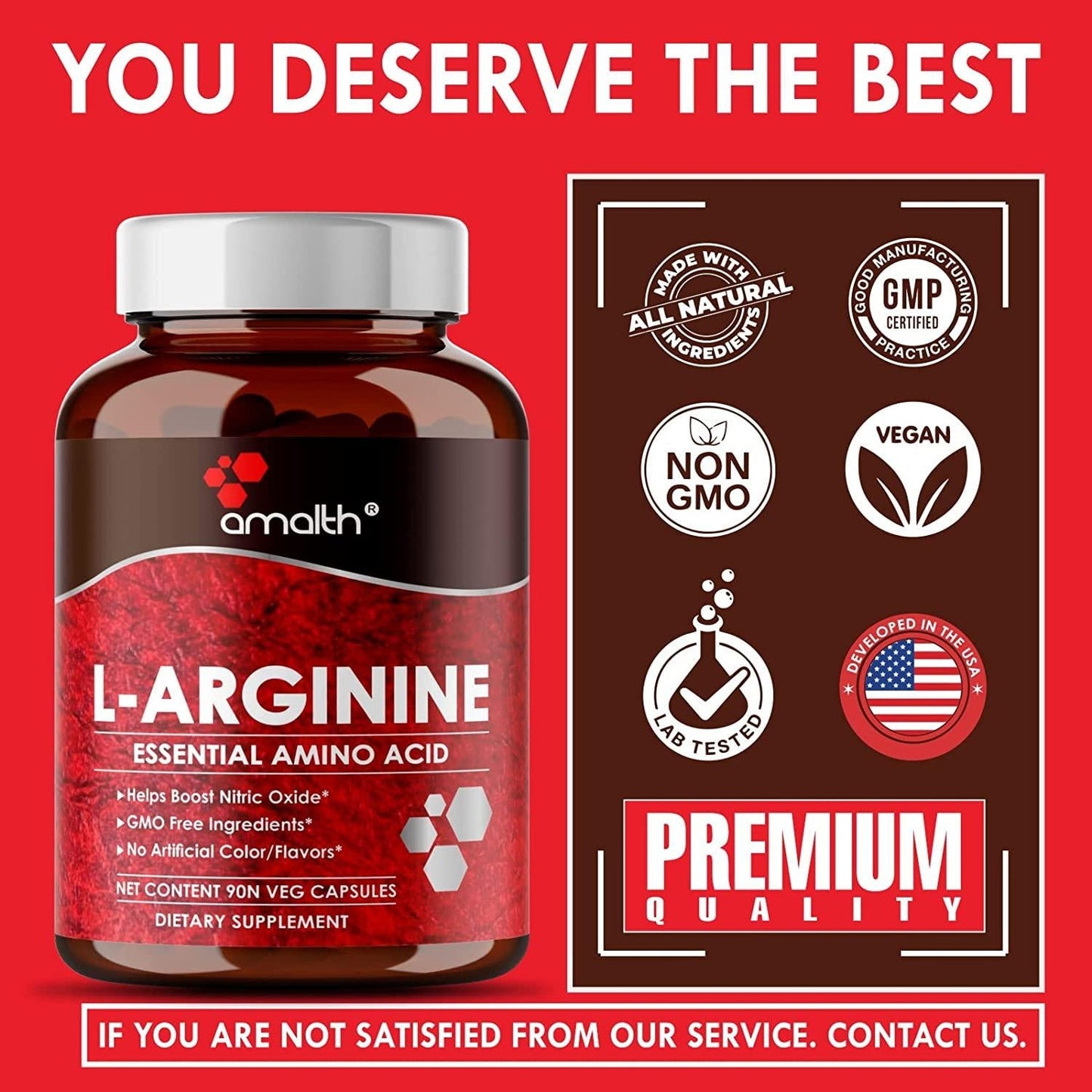 Amalth L Arginine Male Enhancing Supplement from Nitric Oxide 500mg Extra Strength, 90 Veg Capsules