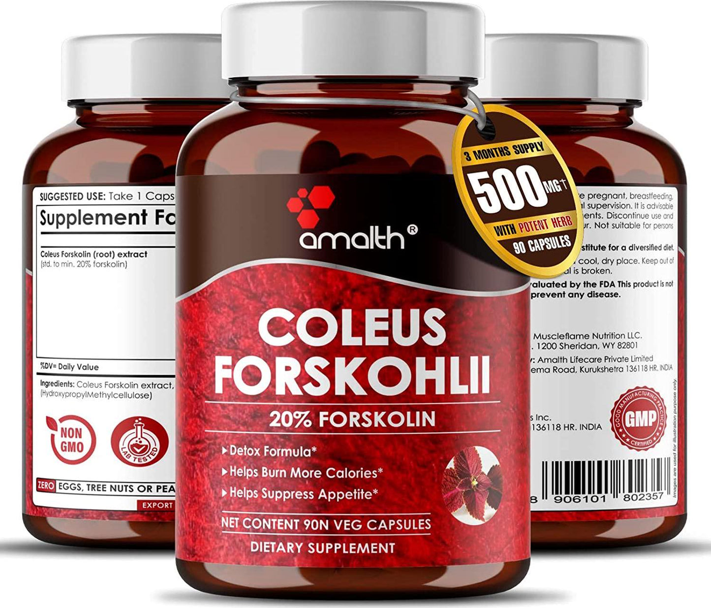 Amalth Premium 100% Ultra Pure Forskolin 500mg Max Strength w/ 20% Standardized Coleus Forskohlii Root Extract Powder Support Nourishing Diet Coleus Forskohlii-Belly Buster Supplement