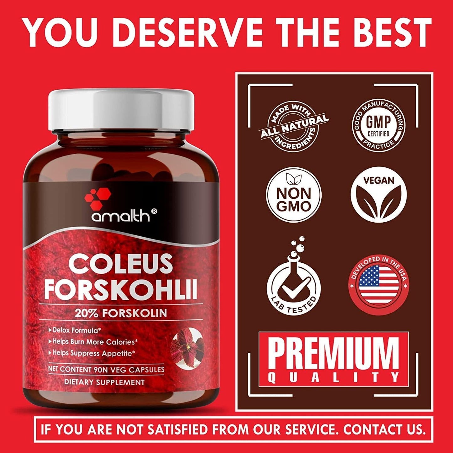 Amalth Premium 100% Ultra Pure Forskolin 500mg Max Strength w/ 20% Standardized Coleus Forskohlii Root Extract Powder Support Nourishing Diet Coleus Forskohlii-Belly Buster Supplement