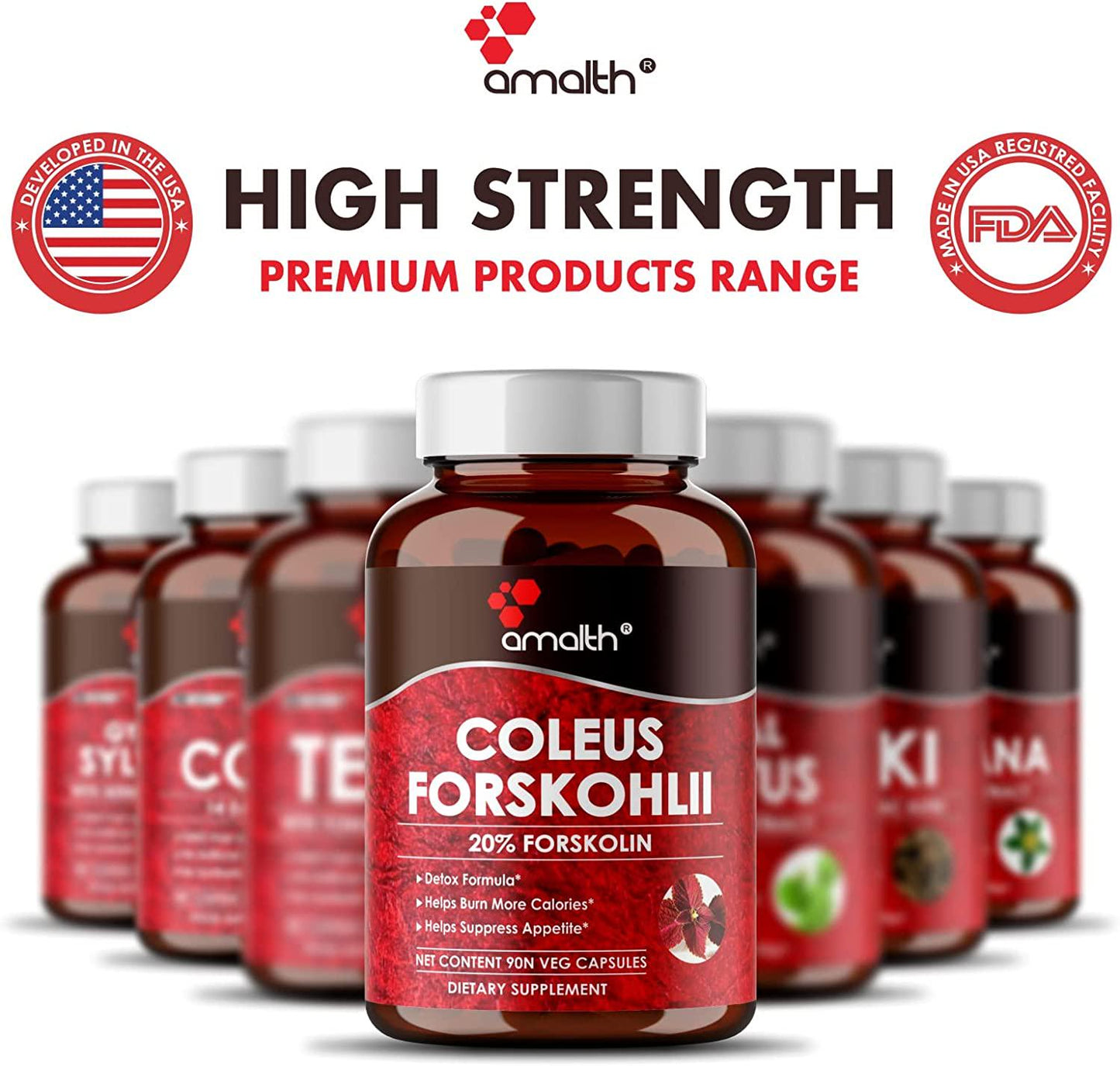 Amalth Premium 100% Ultra Pure Forskolin 500mg Max Strength w/ 20% Standardized Coleus Forskohlii Root Extract Powder Support Nourishing Diet Coleus Forskohlii-Belly Buster Supplement