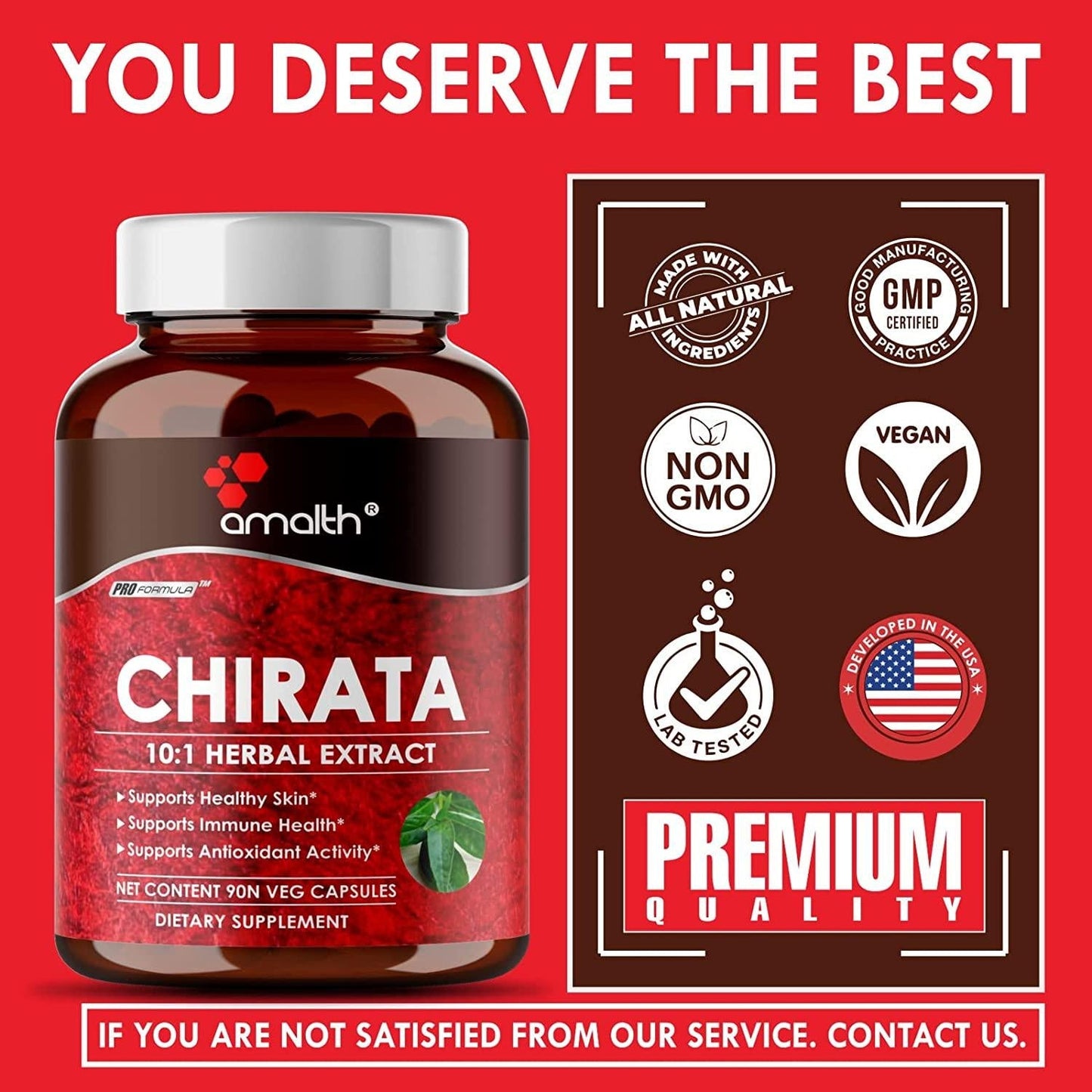 Amalth Swertia Chirata Extract Powder Dietary Supplements for Healthy Skin 5000mg - 90 Capsules