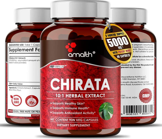 Amalth Swertia Chirata Extract Powder Dietary Supplements for Healthy Skin 5000mg - 90 Capsules