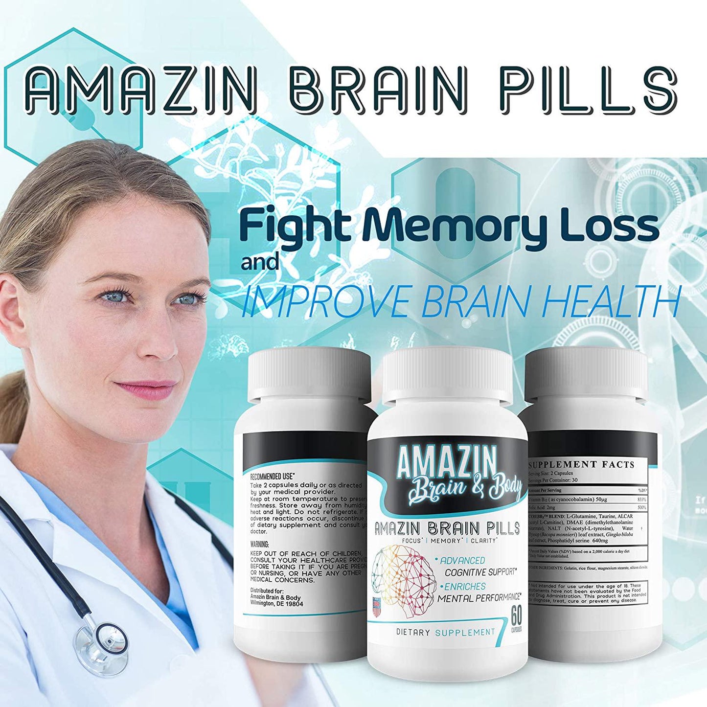 Amazin Brain Pills - Focus - Memory - Clarity - Advanced Cognitive Support - Enriches Mental Performance - Amazin Brain Supplement for Amazin Brain Support - Nootropics Brain Enhancement
