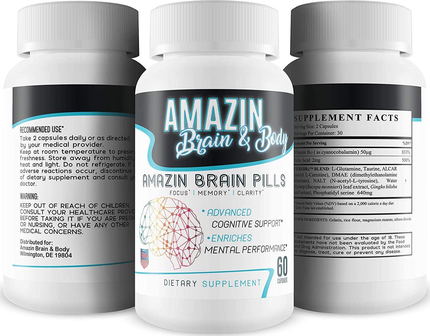 Amazin Brain Pills - Focus - Memory - Clarity - Advanced Cognitive Support - Enriches Mental Performance - Amazin Brain Supplement for Amazin Brain Support - Nootropics Brain Enhancement