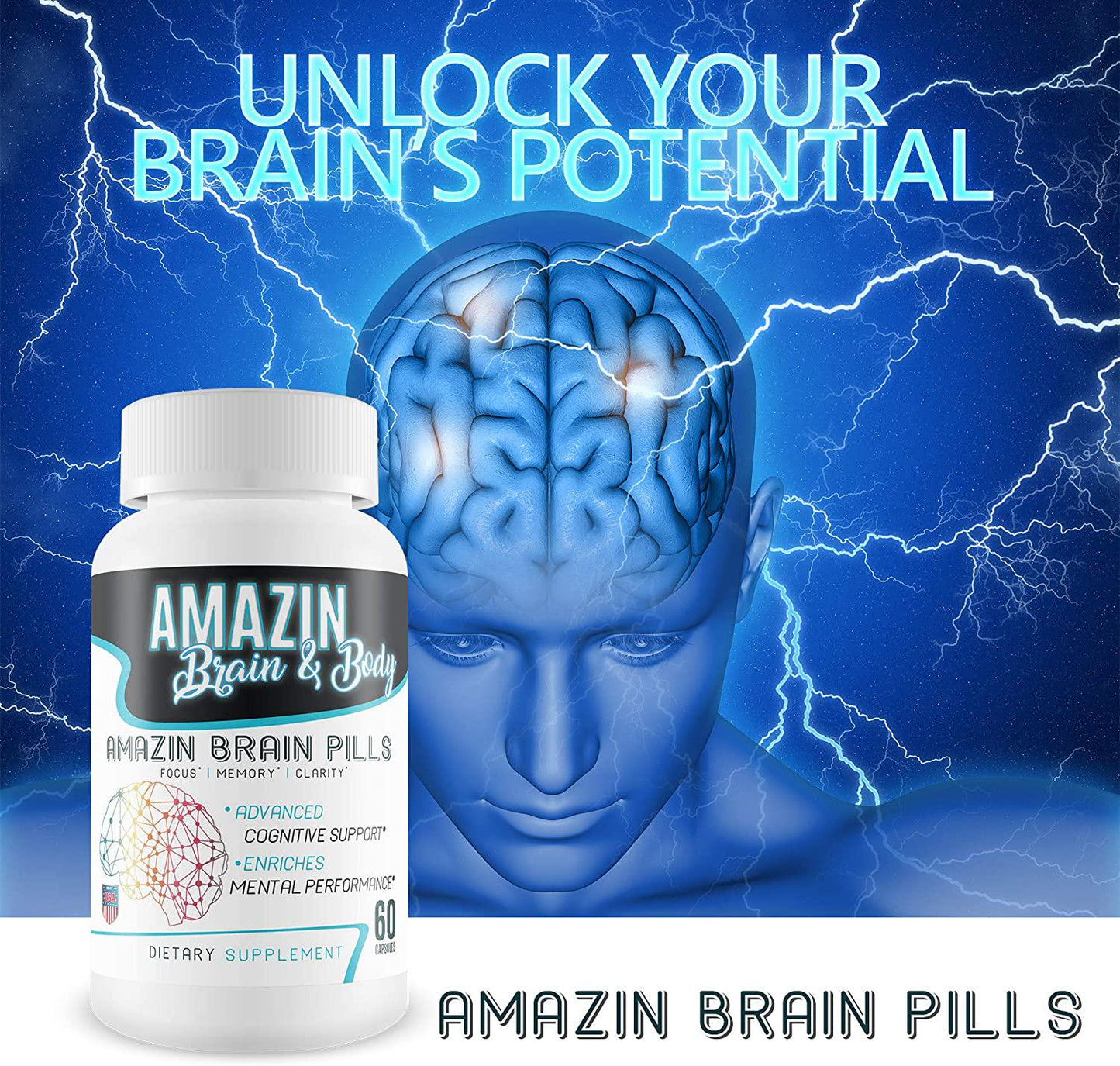 Amazin Brain Pills - Focus - Memory - Clarity - Advanced Cognitive Support - Enriches Mental Performance - Amazin Brain Supplement for Amazin Brain Support - Nootropics Brain Enhancement