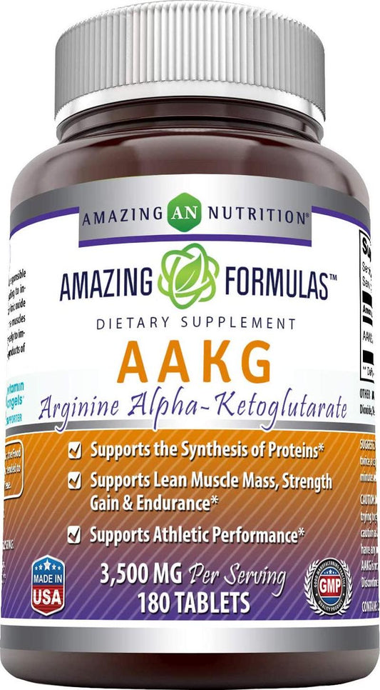 Amazing Formulas AAKG Arginine Alpha-Ketoglutarate 3500 Mg Per Serving, 180 Tablets (Non-GMO) -Supports Synthesis of Proteins* -Supports Lean Muscle Mass, Strength Gain and Endurance*